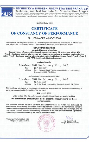certificate of constancy of performance - bearings